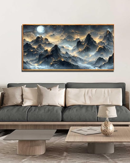 Ouzzlie Black and Gold Art Wall Decor Moon Wall Art for Office Mountain Landscape Canvas Picture Artwork 24" x 48"