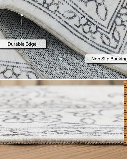 ReaLife Rugs Machine Washable Area Rug Runner - Living Room Bedroom Bathroom Kitchen Entryway Office - Padded Low Pile Stain Resistant Premium - Boho Farmhouse Vintage - Paige - Ivory 2'6" x 8'
