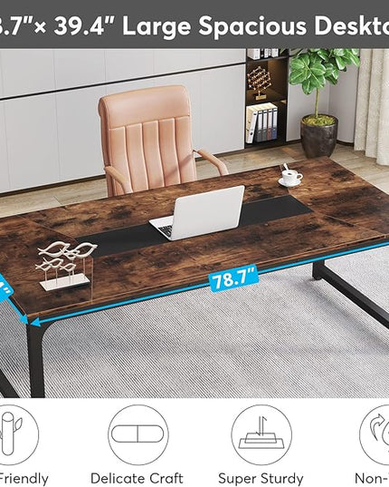 Tribesigns Modern Computer Desk, 78.7 x 39.4 inch X Large Executive Office Desk Computer Table Study Writing Desk Workstation for Home Office,Rustic/Black