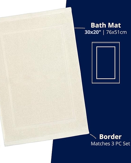 Lincoln & Palm 1-Piece Turkish Cotton Bath Mat - Soft, Plush, and Absorbent - 1000 GSM Thick Luxury Spa and Hotel Style - No Rubber Backing - Silver-Infused SILVERbac (1 Piece Bath Mat, Ivory)