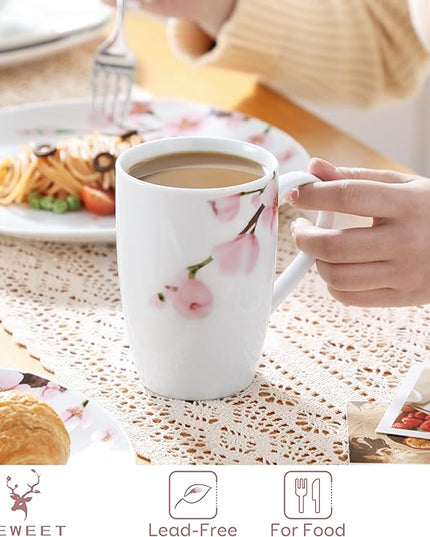 VEWEET Large Coffee Mugs Set of 6, 16 OZ Coffee Cups Set with Handle, Floral Mug Sets Ceramic Cup Set for Kitchen, Microwave& Dishwasher Safe, Series ANNIE