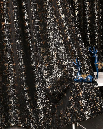 Taisier Home Gold Foil Print Linen Textured Curtains - Geometric Dots Pattern Design for Nursery, Toy Room - Thermal Insulated Window Treatment, 2 Panels, 54" L, Black and Gold
