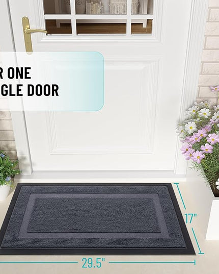OLANLY Front Door Mat Indoor Outdoor Entrance, Waterproof All-Season, All-Weather Doormat, Sturdy Natural Rubber, Fade Resistant, Low Profile, Easy Clean Patio Porch Entryway Mat, 29.5x17, Light Grey