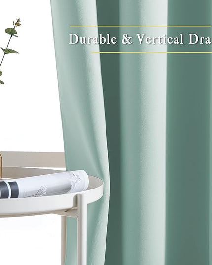 NICETOWN Insulated Curtains Blackout Draperies - Window Treatment Seafoam Green Blackout Eyelet Top Curtains/Panels for Bedroom/Living Room Window, 95 inches Long, 2 Panel Set