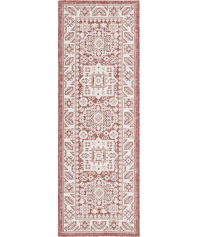 Rugs.com Outdoor Aztec Collection Rug – 6 Ft Runner Rust Red Flatweave Rug Perfect for Hallways, Entryways