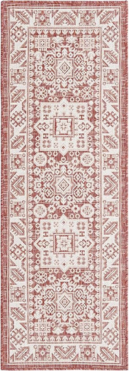 Rugs.com Outdoor Aztec Collection Rug – 6 Ft Runner Rust Red Flatweave Rug Perfect for Hallways, Entryways