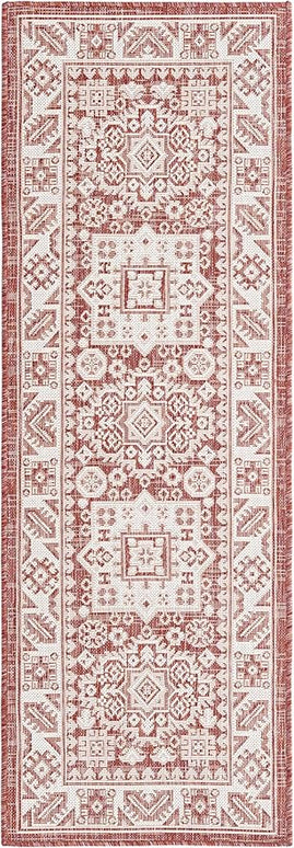 Rugs.com Outdoor Aztec Collection Rug – 6 Ft Runner Rust Red Flatweave Rug Perfect for Hallways, Entryways