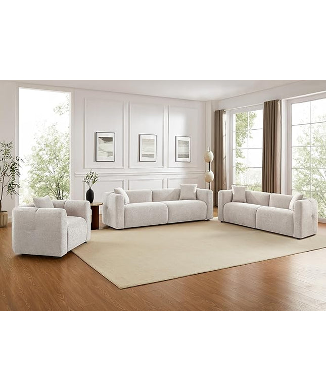 VANOMi Modular Sectional Sofa Set Oversized Cloud Couch with 95" Sofa & 42" Armchairs Living Room Furniture Set Boucle Upholstered Oversized Couch with Pillows Light Khaki 2 Sofas+1 Chair