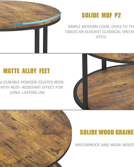 NSdirect Round Coffee Table, 25.6" Small Coffee Table for Living Room,2-Tier Rustic Wood Desktop with Storage Shelf Modern Design Home Furniture(Brown)