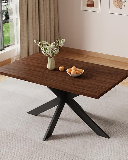ZckyCine 51"-67" Extendable Dining Table, Modern Walnut Finish Table with Sturdy Metal Frame, Rectangular Kitchen Table for 6-8 People, Easy Assembly