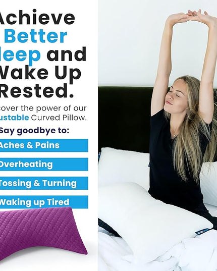 Sidney Sleep Set of 2 Queen Size Adjustable Bed Pillows for Side and Back Sleepers - Memory Foam Pillows for Neck and Shoulder Support - Customizable Loft - Extra Foam Included (Magenta)