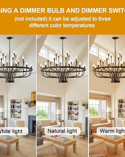39.3 Inch Chandelier 24 Light Black Dining Room Light Fixture, Black Farmhouse Chandeliers for Dining Room, Large Chandelier Rustic Industrial Candle Chandeliers for Hallway, Entryway,Office,Bar