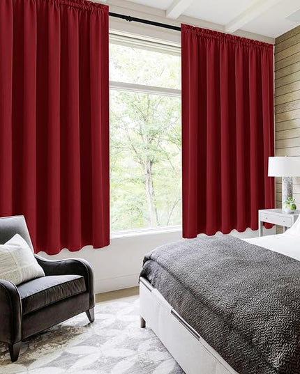 DWCN Burgund Short Blackout Curtains for Bedroom/Kitchen, Thermal Insulated Energy Saving Room Darkening Curtains for Living Room (W60 x L36 inch, Set of 2 Panels, Top of Rod Pocket)