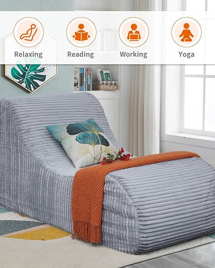 Rattaner Corduroy Chaise Lounge Chair Couch Indoor Boneless Oversized High-Density Sponge Soft Sofa for Yoga, Grey