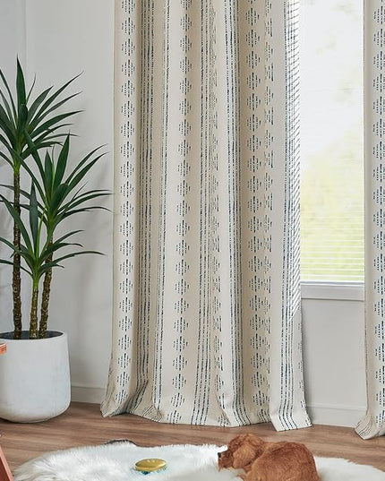 jinchan 95% Blackout Boho Curtains 108 Inches Long for Bedroom Blue on Beige Geometric Printed Grommet Top Room Darkening Thermal Insulated Window Drapes 2 Panels