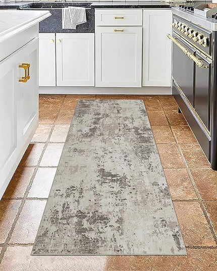 Modern Abstract 2x10 Runner Rug Washable Non Slip Stain Resistant Rug for Hallway Kitchen Bedroom Non Shedding Low Pile Indoor Floor Cover,Brown Grey