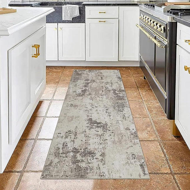 Modern Abstract Runner Rug 2x5 Washable Non Slip Stain Resistant Rug for Bedroom Living Room Non Shedding Low Pile Indoor Floor Cover,Brown Grey