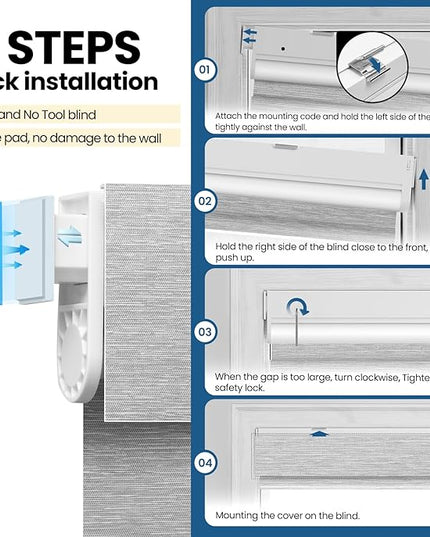 No Drill Motorized Blinds with Remote, Blackout Automatic Blinds with Solar Panel, Cordless Smart Electric Roller Shades for Windows, Grey, 23 x 72