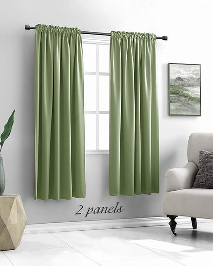 DONREN Sage Green Blackout Curtain Panels for Small Window - Thermal Insulated Room Darkening Rod Pocket Curtains for Bedroom (52 by 63 Inch,2 Panels)