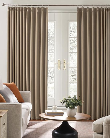 80 Inch Wide Black Pinch Pleated Curtains 80 x 84, Thermal Insulated Noise Cancelling Living Room Office Drapes 84 Inches Long, Patio Sliding Glass Door Window Curtain 2 Panels, Cappuccino