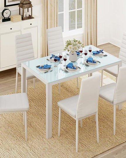 Gizoon Glass Dining Table Sets for 6, 7 Piece Kitchen Table and Chairs Set for 6 Person, PU Leather Modern Dining Room Sets for Home, Kitchen, Living Room