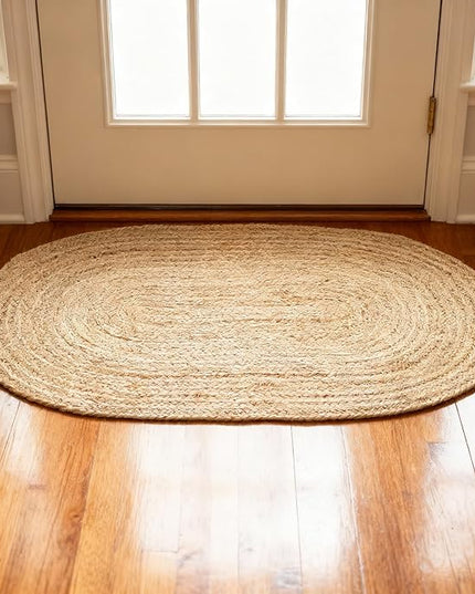 REDEARTH · Oval Area Rug - 2'x3' Braided Natural Jute with Non-Skid Backing - Handwoven Boho Rug for Bedroom, Kitchen, Living Room - Farmhouse Aesthetic Home Decor - Durable Handmade Rug