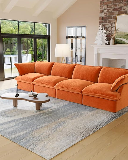 JACH Modular Sectional Couches for Living Room, 162" Deep 4 Seater Sectional Sofa, Cushion Covers Removable, Two Corners and Two Middle, Sofas Furniture for Living Room, Orange