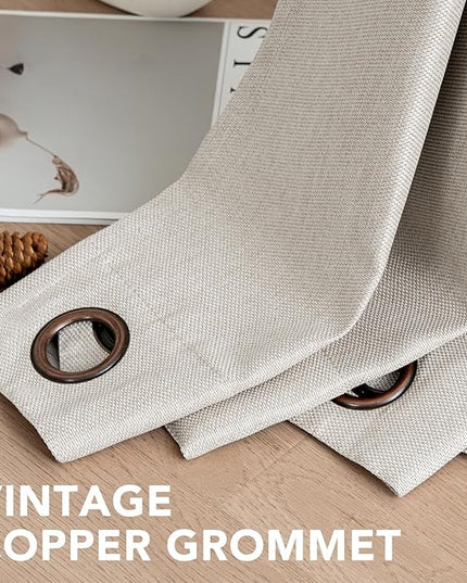 H.VERSAILTEX Linen Blackout Curtain 108 Inches Long for Bedroom/Living Room Thermal Insulated Grommet Linen Look Curtain Drapes Primitive Textured Burlap Effect Window Drapes 1 Panel - Heather Ivory