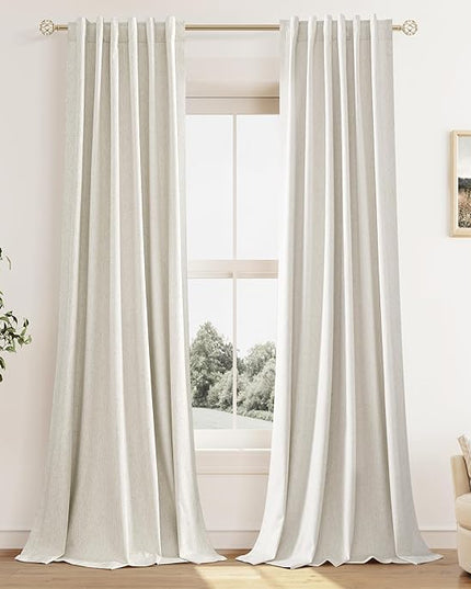 Guken 100% Blackout Cream Linen Curtains 40 Inch Wide by 90 Inch 2 Panels Set for Living Room Bedroom Back Tab Thermal Insulated Black Out Linen Drapes Room Darkening Window Curtains, Cream