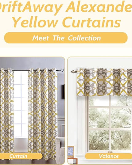DriftAway Alexander 80% Blackout Curtains for Living Room 250GSM Pattern Match Thermal Insulated Room Darkening Geo Moroccan Mid Century Grommet Bedroom Drapes 2 Panels 52 Inch by 102 Inch Yellow Gray
