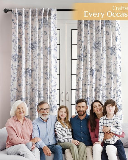 Maison d' Hermine Curtains for living room 100% Cotton 96 inch length Two Panels Light Filtering Toile Curtains for Bedroom Windows with rod and loop Pockets Drapes (Jouy Paradise Blue, 50"W x 96"L)