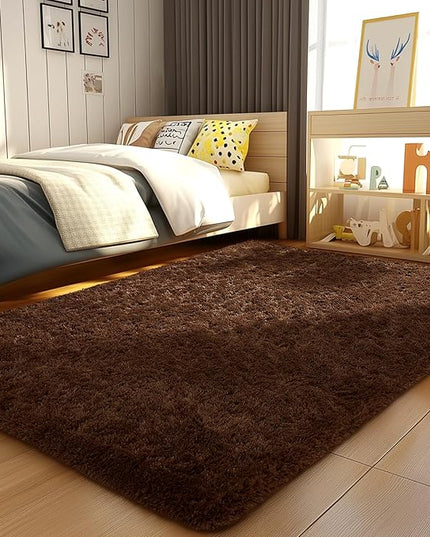 Ophanie Brown Rugs for Bedroom Living Room, Fluffy Fuzzy Furry Carpet, Plush Soft Shaggy Bedside Indoor Floor 4x6 Area Rug for Kids Girls Boys Baby Teen Dorm Nursery Home Decor Aesthetic