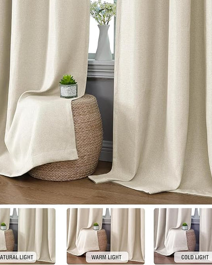H.VERSAILTEX 90% Blackout Linen Curtains 108 Inches Long for Bedroom/Living Room Thermal Insulated Grommet Curtain Drapes Primitive Textured Burlap Effect Window Drapes 1 Panel - Heather Sand/Black