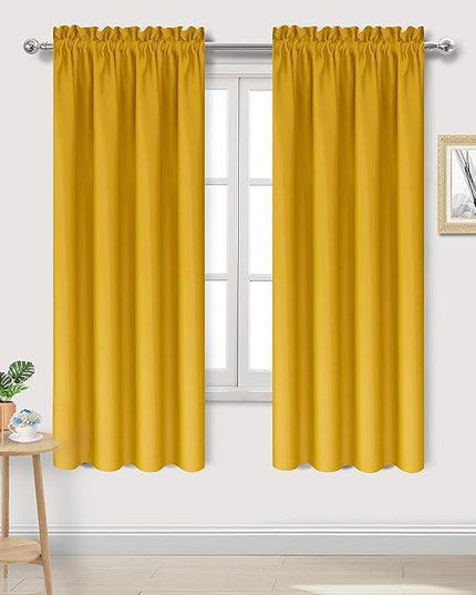 DWCN Blackout Curtains Room Darkening Thermal Insulated Bedroom Curtains Window Curtain Panels, 38 x 63 inches Long, Set of 2 Yellow Rod Pocket Drapes
