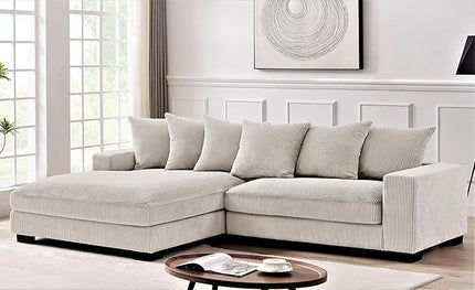 Luxe Oversized Two-Piece Sectional Couches for Living Room, 102.4-Inch L Shaped Sofa with Chaise, Upholstered with Corduroy Fabric, Ivory - Left Facing