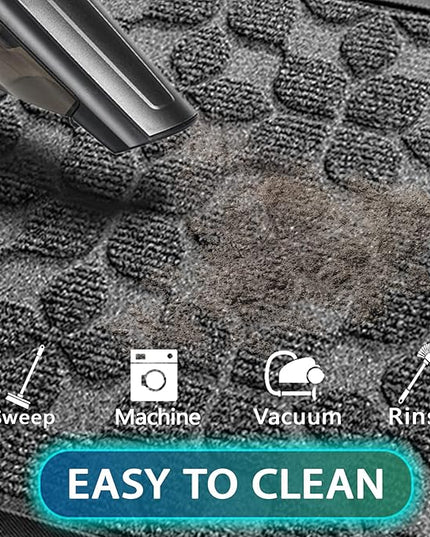 Bulijojo Sturdy Front Entrance Doormats,Durable Heavy Duty Welcome Mat,Thick Absorbent Natural Rubber Non Slip Mat,Easy Clean Entryway Mat 17"x30" Geometric Grey