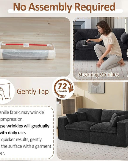 88''Cloud Boneless Sectional Couch, Modular Sectional Sofa Deep Seat, Upholstered Convertible Comfy Loveseat Chenille Memory Foam Sofa Couches for Living Room, Dark