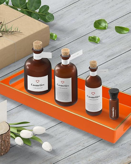 Orange Bathroom Vanity Tray for Countertop, Small Plastic Toilet Tank Versatile Storage & Organization Tray for Makeup, Perfume, Desk, Kitchen, Candles, 13.7"x6"x1.4", 35O