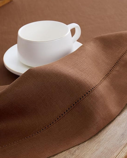 Solino Home Linen Placemats Set of 4 - Classic Hemstitch Brown Placemats 14 x 19 Inch - 100% Pure Linen Table Mats