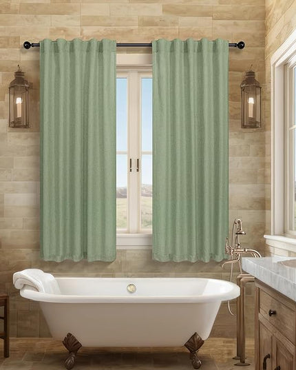 Sage Green Curtains 38 Inch Width for Kitchen Doors 2 Panels Back Tab Rod Pocket Linen Cafe Tier Light Filtering Short Sheer Light Green Curtains for Bathroom Laundry Farmhouse Decor Wide 38x45 Length
