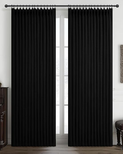 Thick Linen Viral Room Divider Black Out Curtains 90 Inch Long for Dorm, Modern Pinch Pleat Blackout Drapes 90 Inch Length 2 Panels Set Noise Cancelling Privacy Two Layer Windows Burg for Apartments