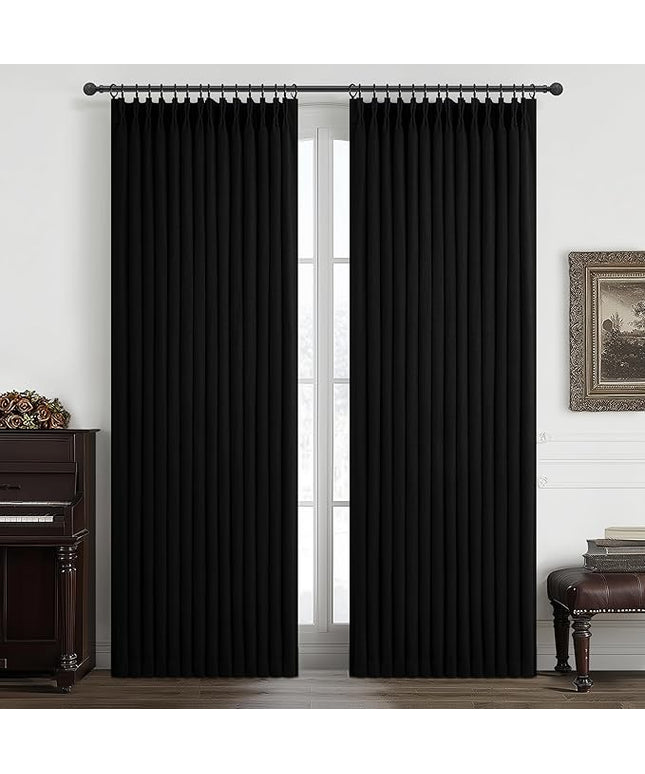 Thick Linen Viral Room Divider Black Out Curtains 90 Inch Long for Dorm, Modern Pinch Pleat Blackout Drapes 90 Inch Length 2 Panels Set Noise Cancelling Privacy Two Layer Windows Burg for Apartments