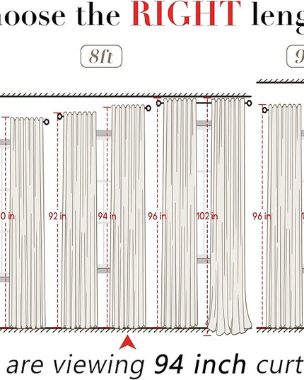 XTMYI Linen Drapes 94 Inch Curtains Length 2 Panels Set Back Tab Sheer Window Curtains Living Room Bedroom,50x94 in Long,Cream(Ivory/Off White)