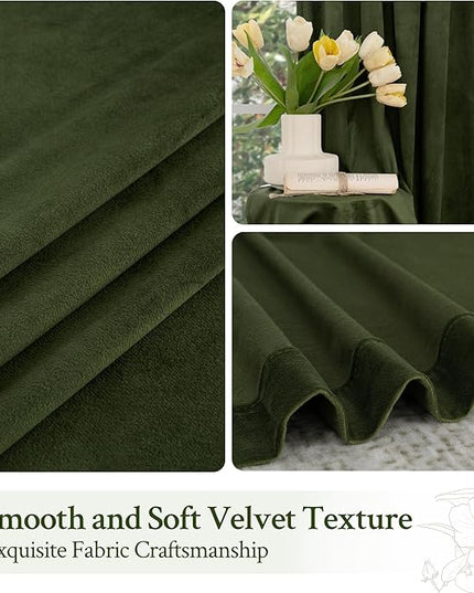 LAMIT Olive Green Velvet Curtains 108 Inch Length for Living Room, Thermal Insulated Blackout Curtains Luxury Room Darkening Back Tab and Rod Pocket Window Drapes for Bedroom, 2 Panels, 52 x 108 Inch