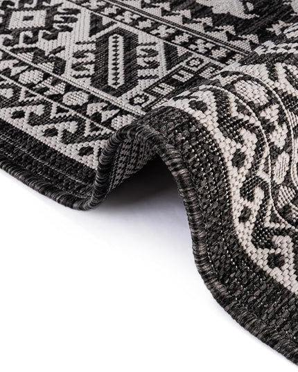 Rugs.com Outdoor Aztec Collection Rug – 6 Ft Round Charcoal Gray Flatweave-Pile Rug Perfect for Kitchens, Dining Rooms