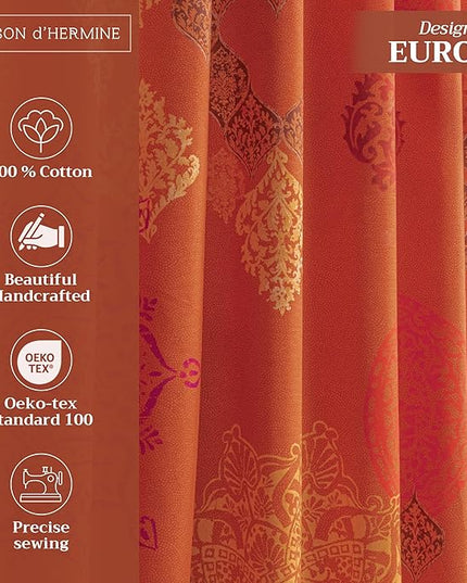 Maison d' Hermine Curtains for Living Room 100% Cotton 124 inch Length One Panel Light Filtering Curtains for Bedroom Windows with Rod and Loop Pockets Drapes (Versailles Louvre, 50" W x 124" L)