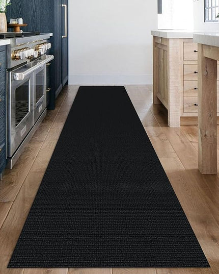 KOZYFLY Washable Runner Rug 2x12 ft Hallway Kitchen Runner Rugs with Rubber Backing Non Slip Entryway Runner Indoor, Extra Long Carpet Runners for Hall Kitchen Entryway, Black