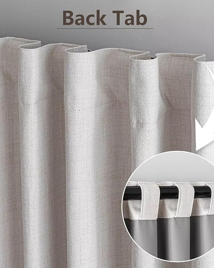 100% Blackout Curtains 108 inch Length1 Panel Faux Linen Long Drapes for Bedroom Living Room Black Out Room Darkening Curtain Thermal Insulated Back Tab Rod Pocket(W70 x L108, Natural)