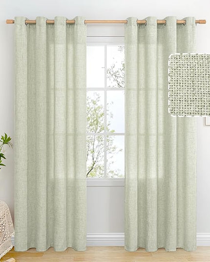 BGment Sage Green Linen Curtains 84 Inch Long for Living Room - Burlap Textured Light Filtering Window Treatments Grommet Sheer Drapes for Farmhouse, 2 Panels, 52 X 84 Inch