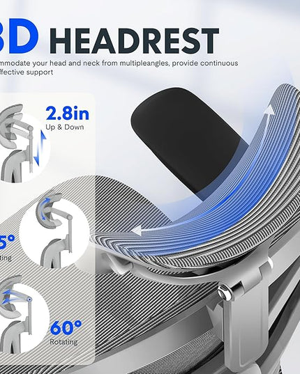 FLEXISPOT ErgoX Premium Ergonomic Office Chair with Footrest- Adjustable 3D Armrests, Dynamic Lumbar Support, Recline & Tilt Function, Mesh Seat, for Home & Office Use,Light Grey
